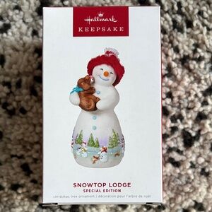 Hallmark Keepsake Snowtop Lodge Ornament with Red and White Accents
